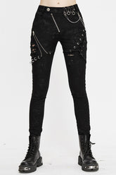 Pantalon ajusté noir punk pour femmes avec fermeture éclair